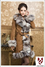 Load image into Gallery viewer, Genuine Leather Coat Pig Suede Leather Silver Fox Fur Collar  Jacket Outwear  010204
