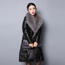 Load image into Gallery viewer, Genuine Leather Down Coat for Women with Big Fox Fur Collar Jacket 151243
