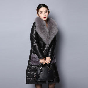 Genuine Leather Down Coat for Women with Big Fox Fur Collar Jacket 151243