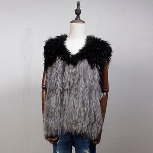 Natural Fur Vest for Women Fox with Mongolia Sheep Fur Waistcoat 162106