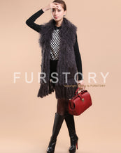 Load image into Gallery viewer, Natural Knitted Rabbit Fur Vestmongolian Lamb Fur Collar Long Vest