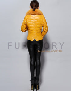 Genuine Sheep Leather Down Jacket Fox Fur Collar Thick Jacket Winter Overcoat