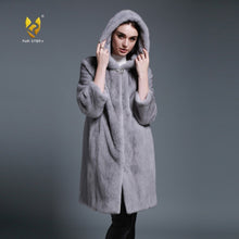 Load image into Gallery viewer, Women&#39;s Genuine Mink Fur Coat with Hood Real Mink Fur Hoodie Outwear 161210