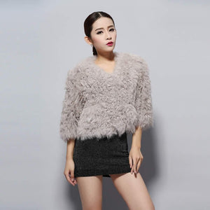 Knitted Natural Lamb Fur Coat Popular Short Fur Jacket Overcoat