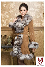 Load image into Gallery viewer, Genuine Leather Coat Pig Suede Leather Silver Fox Fur Collar  Jacket Outwear  010204