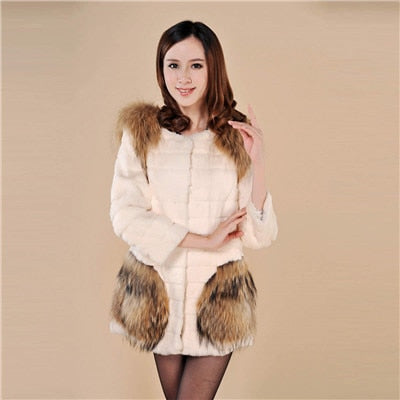 Winter Natural Fur Coat Female Pocket Decoration Women's Coat