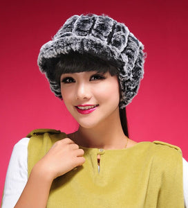 Fur Hat Real Rex Rabbit Hat Lady Headgear for Women 13604