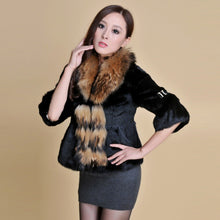 Load image into Gallery viewer, Real Rabbit Fur Coat Raccoondog Fur Collar with Hood Overcoat Jacket Waistcoat 7colors Short Version FS13073