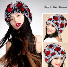 Load image into Gallery viewer, Real Rex Rabbit Fur Hat Thick Wool Beanie Hat Cap Ladies&#39; Headgear 13606