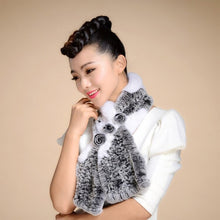 Load image into Gallery viewer, Real REX Rabbit Fur Scarf Flower Decoration Wrap Cape Shawl Neck Warmer Various Colors Soft Fur FS14507