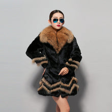 Load image into Gallery viewer, Natural Rabbit Fur Coat Supper Big Raccoon Fur Collar Women Overcoat Winter Outwear
