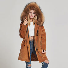 Load image into Gallery viewer, FS17147 Women spring winter Parka Fashion Coat with Real Rabbit Fur inside Warm Jacket with Real fur Hood Fur Story