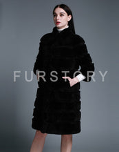 Load image into Gallery viewer, Natural Rex Rabbit Coat Women Grace Long Overcoat Jacket Winter Outerwear