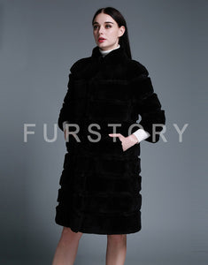 Natural Rex Rabbit Coat Women Grace Long Overcoat Jacket Winter Outerwear
