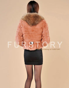 Rabbit Fur Coat Women's with Big Raccoon Fur Collar Real Natural Fur Coats Female