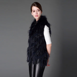 Women's Real Rabbit Fur Vest Knitted Style Natural Fur Waistcoat Female 16214