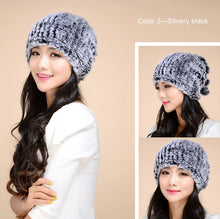 Load image into Gallery viewer, Women&#39;s Hats Knitted Real REX Rabbit Fur Beanie Hat 14603