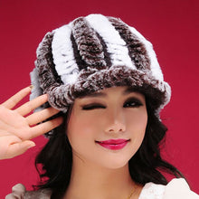 Load image into Gallery viewer, Women&#39;s Hats Winter Real Rex Rabbit Fur Hat Wool Visor Ski Hat Cap 13615
