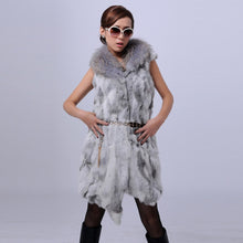 Load image into Gallery viewer, Real Rabbit Fur Vest Raccoon Fur Collar Waistcoat Coat Jacket