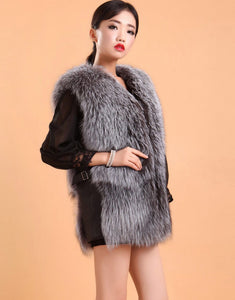 Natural Silver Fox Fur Vest Lamb Leather Luxury Fur Waistcoat Jacket