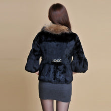 Load image into Gallery viewer, Real Rabbit Fur Coat Raccoondog Fur Collar with Hood Overcoat Jacket Waistcoat 7colors Short Version FS13073