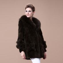 Load image into Gallery viewer, Coats for Women REX Rabbit Fur Coat Fox Fur Collar Jacket Overcoat 010105