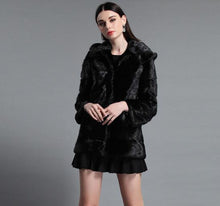 Load image into Gallery viewer, Women&#39;s Genuine Mink Fur Coat Women with Hood Plus Size Fur Overcoat 161151