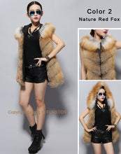 Load image into Gallery viewer, Natural Silver Fox Fur Hood Vest Fashion Design Genuine Sheep Leather