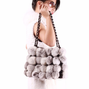 LARGE size  lovely Real Rabbit Fur ball bag handbag side bag Shoulder bag totes size 24*30 FS040106