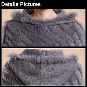 Women's Handmade Knitted Real Rabbit Fur Autumn Winter Fur Pashmina 070121