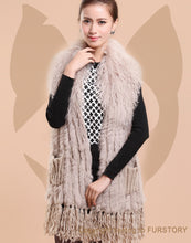 Load image into Gallery viewer, Natural Knitted Rabbit Fur Vestmongolian Lamb Fur Collar Long Vest