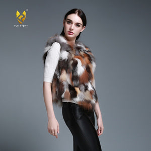 Hot Sale Winter Women's Real Fox Fur Vest Furry Natural Fur Waistcoat Female Patches Style Natural Color Vests Fur Story FS16215