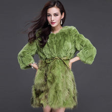 Load image into Gallery viewer, Women&#39;s Real Fur Coat Rabbit Fur Coats with Raccoon Hem Jacket
