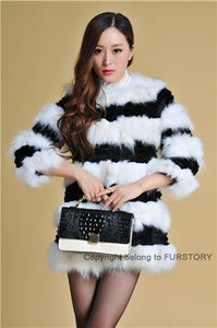 Real Raccoon & Rabbit Fur Coat Jacket Overcoat Bright Color Commuter Style FS13011