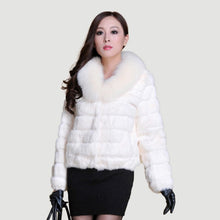 Load image into Gallery viewer, Real Rabbit Fur Coat Fox Fur Collar and Cuff Jacket Overcoat Womens&#39; Garment Winter Coat FS13074