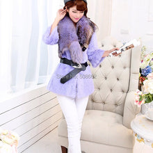 Load image into Gallery viewer, Natural Rabbit Fur Coat Jacket Real Raccoon Dog Fur Collar Trim Thick Jacket