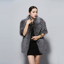 Load image into Gallery viewer, Women&#39;s Silver Fox Fur Coats with Fur Collar Puff Overcoat Winter Jackets Female Dress