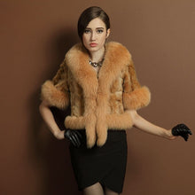 Load image into Gallery viewer, Natural Mink Coat Female with Big Fox Fur Collar Winter Jacket Women 15116