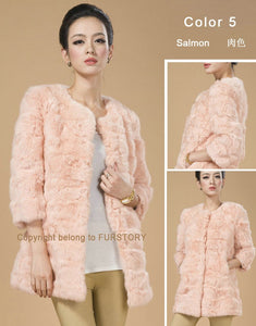Real Rabbit Head Fur Coat Overcoat Jacket Womens' Top Garment Gilet Winter Dress Long Version Fur Story FS13017