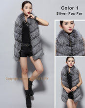 Load image into Gallery viewer, Women&#39;s Silver Fox Fur Vest with Genuine Lamb Leather with Real Fox Fur Collar Long Jacket
