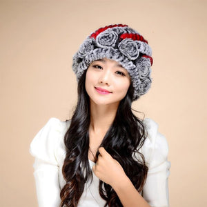 Women's Winter Hat Knitted Real REX Rabbit Fur Hat Top Quality Beanie Hat 14602