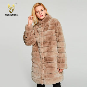 Women's Genuine Rabbit Fur Coat Women Stand-up Collar Long Women Jacket 18126
