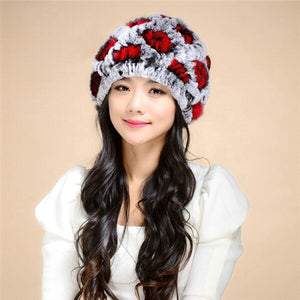 Real Rex Rabbit Fur Hat Thick Wool Beanie Hat Cap Ladies' Headgear 13606