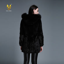 Load image into Gallery viewer, Women&#39;s Natural Rabbit Fur Coat Women Fox Fur Hood Real Mink Fur Jacket Women