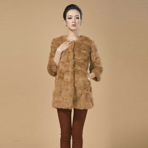 Real Rabbit Head Fur Coat Overcoat Jacket Womens' Top Garment Gilet Winter Dress Long Version Fur Story FS13017