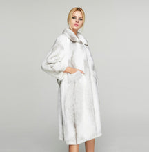 Load image into Gallery viewer, Fur Story FS18117 Women&#39;s Genuine Rabbit Fur Long Coat Turn-down Collar Women Jacket Belt Overcoat