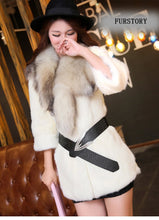 Load image into Gallery viewer, Natural Rabbit Fur Coat Jacket Real Raccoon Dog Fur Collar Trim Thick Jacket
