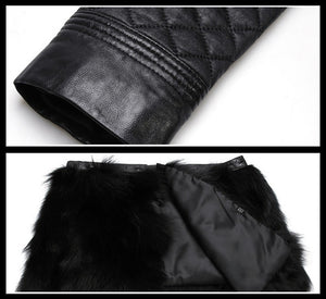 Genuine Leather Coat with Removable Hem of Real Fox Fur Double Wear Jackets Women