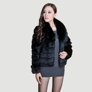 Real Rabbit Fur Coat Fox Fur Collar and Cuff Jacket Overcoat Womens' Garment Winter Coat FS13074