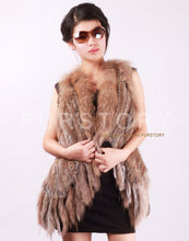 Load image into Gallery viewer, Women&#39;s Real Rabbit Fur Vest with Raccoon Collar Long Tassel Knitted Fur Vest Female